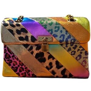Kurt Geiger Brixton Rainbow Leopard Stripe Leather Chain Bag NWT Festival (Flaw)